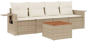 Set divano da giardino 5 pz con cuscini beige in polyrattan