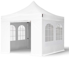 TOOLPORT 3x3m gazebo pieghevole PVC con laterali (finestre), PROFESSIONAL alluminio, bianco - (578958)