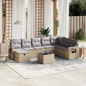 Set divano da giardino 9 pz con cuscini beige misto polyrattan