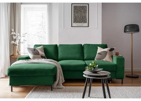 Divano letto in velluto a coste verde scuro (angolo sinistro) Lofty Lilly - Miuform