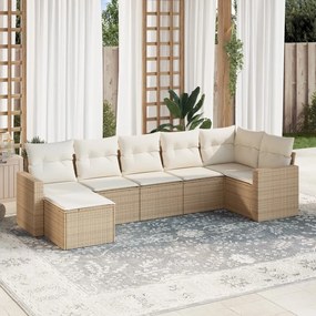 Set divani da giardino 7 pz con cuscini beige in polyrattan