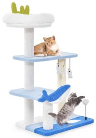 Costway Albero per gatti a tema oceanico con pali tiragraffi rivestiti in sisal, Torre per gatti a 3 livelli 49x38x86cm Blu