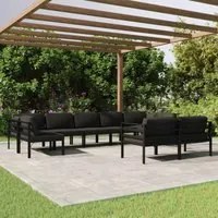 Set Divani da Giardino 9 pz con Cuscini in Alluminio Antracite 3107818