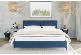 Letto matrimoniale imbottito blu scuro con griglia 200x200 cm Tulsa - Ropez