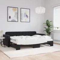 Divano Letto Estraibile con Materassi Nero 80x200 cm Velluto 3196950