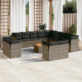 Set divani da giardino 14pz con cuscini in polyrattan grigio