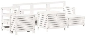 Set divani da giardino 7 pz bianco in legno massello di pino