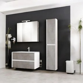Mobile da bagno moderno sospeso base 81 cm a 2 cassettoni con lavabo, Cemento Chiaro