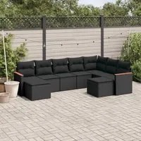 Set Divani da Giardino 9 pz con Cuscini Nero in Polyrattan 3226538