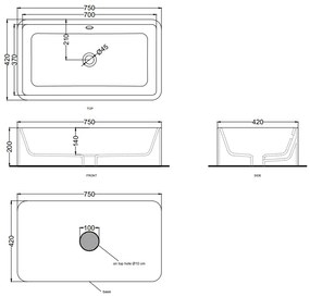 Cielo Shui Lavabo 100x42 da appoggio rettangolare con troppo pieno in ceramica talco