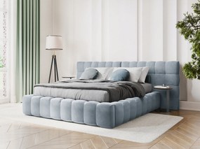 Letto matrimoniale Mamaia in velluto Bluvel con contenitore e testiera doppia - 180x200 cm