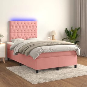 Letto A Molle Con Materasso E Led Rosa 120x200 Cm İn Velluto /