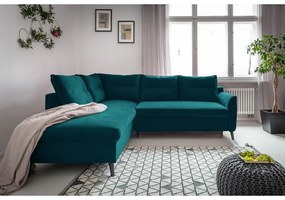 Divano letto angolare in velluto turchese L, angolo sinistro Stylish Stan - Miuform