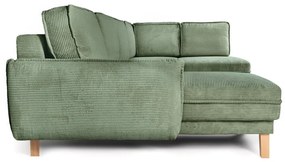 Divano angolare in verde chiaro allungabile (con penisola a destra/a forma di "U") con rivestimento in velluto a coste Tori – Bonami Selection