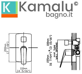 Kamalu - miscelatore doccia incasso con deviatore in ottone finitura gun metal | kam-l gun metal