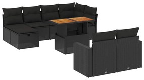 Set divani da giardino 11 pz con cuscini in polyrattan nero