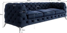 Divano blu scuro con rivestimento in velluto 243 cm Chelsea – Ropez
