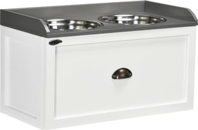 Ciotole per Cani Rialzate 60x30x36 cm con Cassetto in Acciaio Inox e Legno Bianco e Grigio...