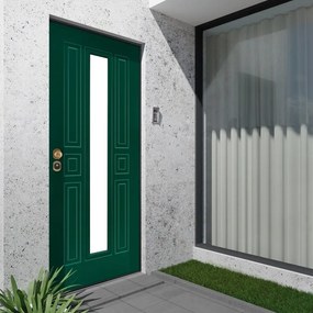 Porta blindata YALE Mirror con vetro L 80 x H 210 cm in MDF verde/noce, apertura spingere a destra, falso telaio incluso
