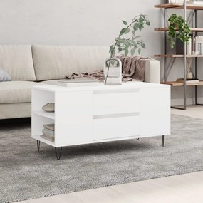 Tavolino Da Salotto Bianco 102x44,5x50 Cm İn Legno Multistrato /