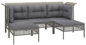 Set Divani da Giardino 9 pz con Cuscini in Polyrattan Grigio