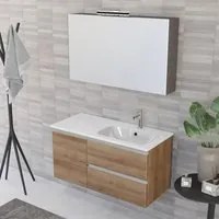 Mobile bagno sospeso 100 cm Master rovere con lavabo e specchio contenitore