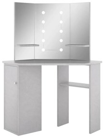 Tavolino da trucco angolare led grigio cemento 111x54x141,5 cm