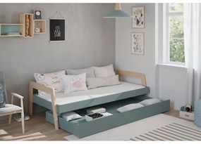 Letto da bambini estraibile verde/verde polveroso in pino massiccio con contenitore con rete inclusa 90x200 cm Carrie – Marckeric
