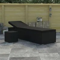 Lettino Prendisole con Cuscino e Tavolino in Polyrattan Nero 46228