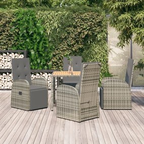 Set Da Pranzo Da Giardino 5 Pz Con Cuscini İn Polyrattan Grigio /