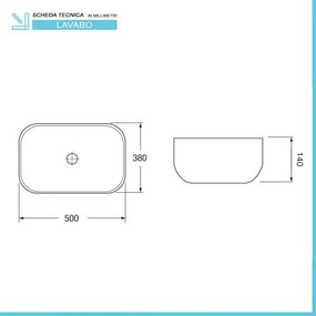 Lavabo da appoggio 50x38 cm in ceramica lucida con angoli tondi