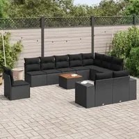 Set Divani da Giardino 11 pz con Cuscini in Polyrattan Nero 3257826