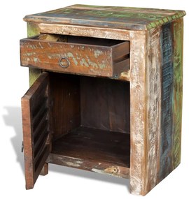 Tavolino laterale con 1 cassetto e 1 anta in legno di recupero