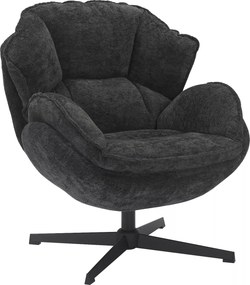 Poltrona Betty in tessuto nero con struttura in metallo nero e seduta girevole – 73x87x83 cm