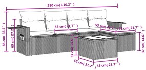 Set divano da giardino 6 pz con cuscini nero in polyrattan