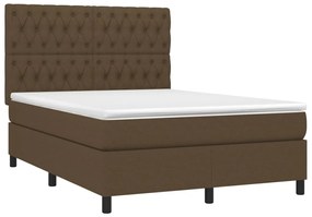 Letto a molle materasso e led marrone scuro 140x200 cm tessuto