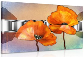 Stampa su tela – Fiori di papavero arancioni in stile orientale
