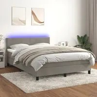 Letto a Molle Materasso e LED Grigio Chiaro 140x200 cm Velluto 3134285