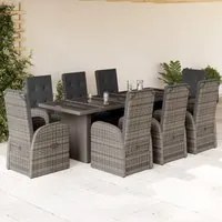 Set da Pranzo da Giardino 9 pz con Cuscini in Polyrattan Grigio 3277600