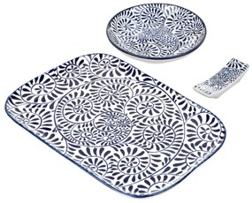 Set sushi 3 pezzi piattino rettangolare 23 cm blu Sushiko