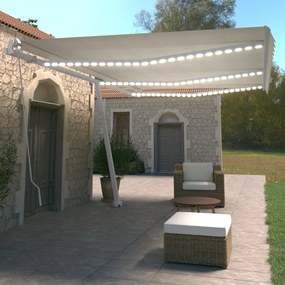 Tenda Da Sole Retrattile Manuale Con Led 600x350 Cm Crema /