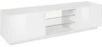 Mobile porta TV Dlongon, Credenza bassa da soggiorno a 2 ante, Base porta TV, 100% Made in Italy, cm 180x41h46, Bianco lucido