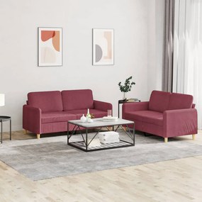 Set Di Divani 2 Pz Con Cuscini Rosso Vino İn Tessuto /