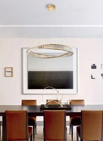 Lampadario LED neoclassico Alma dorato Ø80cm, luce naturale 2700 lumen, NOVECENTO