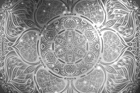 Stampa su tela – Mandala indiana con sfondo galattico in bianco e nero
