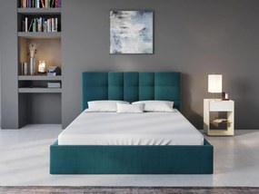 Letto con contenitore 180 x 200 cm Tessuto Verde Petrolio  - ELIAVA di PASCAL MORABITO