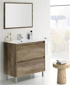 Mobile bagno 80 cm con lavabo e specchio rovere - Dakota 94611