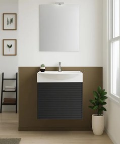Mobile sottolavabo, lavabo e specchio con illuminazione Mini50s per vasca centrale laccato opaco nero L 50 x H 58 x P 40 cm, 1 anta