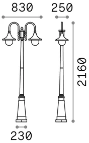 Lampione Esterno Rustico-Country Cima Alluminio Nero 2 Luci E27