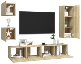 Set di mobili tv 5 pz rovere sonoma in legno multistrato